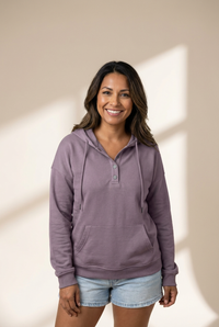 Women's Cotton Henley Button Hoodie Sweatshirt