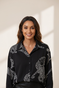 Women's Tempting Printed Lapel Single-Breasted Long-Sleeved Blouse