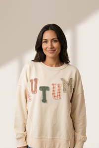 Women's Beige Autumn Patchwork Letter Pullover Sweatshirt