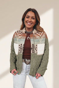Women's Laurel Green Aztec Quilted Western Jacket
