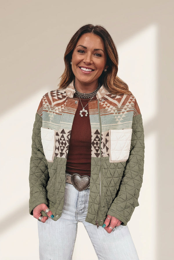 Women's Laurel Green Aztec Quilted Western Jacket