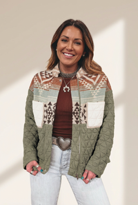 Women's Laurel Green Aztec Quilted Western Jacket
