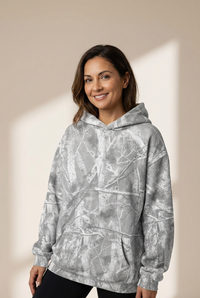 Women's Oversized Gray Branch Camouflage Hoodie Sweatshirt