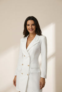 Women's Elegant V Neck Double Breasted Solid Coat Dress