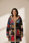 Women's Vintage Patchwork Printed Long Sleeve Button-Up Hooded Coat