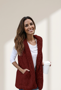 women's warm sherpa sleeveless hoodie vest made for easy styling and wardrobe coordination, with premium-like structure and finish. with practical