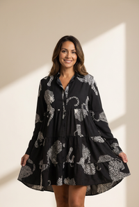 Women's Cotton Printed Long Sleeve Loose Casual Maxi Dress