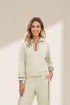 Women's Apricot Striped Quarter Zip Pullover and Relaxed Fit Pants Set - Chic and Cozy Loungewear Ensemble