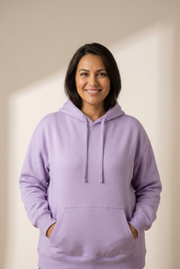 women's relaxed lavender cotton-blend hoodie with kangaroo pocket made for easy styling and wardrobe coordination, with premium-like structure and