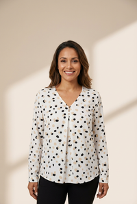 Women's Heart Print Collared Drop Shoulder Blouse