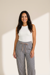 Women's Striped High-Waist Drawstring Utility Jogger Pants