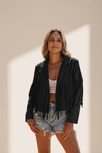 Women's Lapel Fringe Long Sleeve Coat in Coats with versatile layering silhouettes