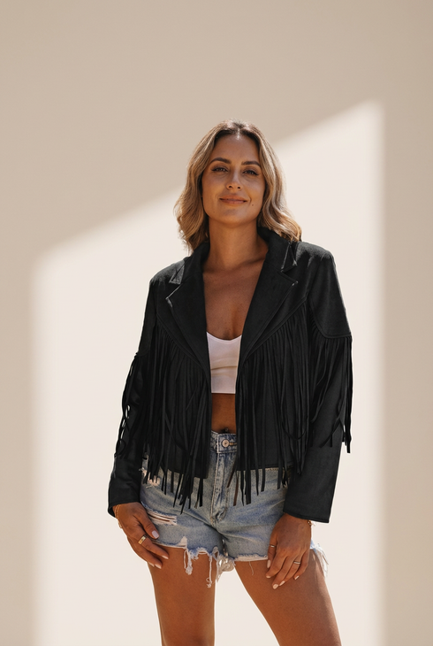 Women's Lapel Fringe Long Sleeve Coat in Coats with versatile layering silhouettes