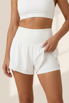 High-Waist Ribbed Athletic Skort Shorts in Optical White | MsDressly