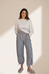Women's Blue Ticking Stripe Wide-Leg Utility Jogger