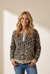 Women's Cozy Black Leopard Print Chunky Knit Cardigan Sweater with Drop Shoulders for Stylish Warmth