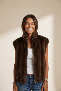 women's cozy faux fur zip-up winter vest in chicory coffee - stylish stand collar design for cold weather comfort with practical styling and
