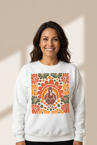 Women's Retro Turkey Floral Graphic Sweatshirt - Relaxed Fall Fit