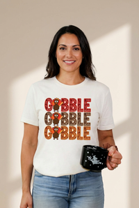 Women's Festive Turkey 'Gobble' Graphic Tee in White Cotton Blend