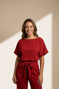 Women's Belted Casual Jumpsuit with Long Sleeves