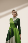 Women's Geometric Color Block Long Sleeve Fit-and-Flare Midi Dress