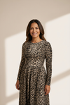 Women's Leopard Print Vintage Round Neck Long Sleeve Dress