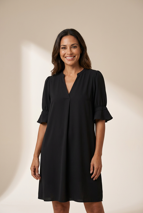 Women's Solid Color Loose V Neck Half Sleeve Mini Dress