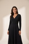 Women's V-Neck Solid Irregular Long Sleeve Dress