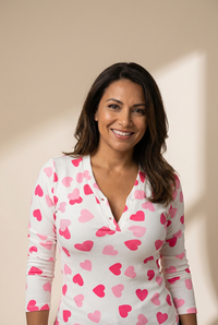 women's fitted pink heart print long sleeve top with buttoned neckline - perfect for valentine's day celebrations with practical styling and