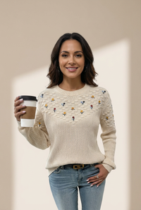 women's floral embroidered casual sweater - stylish knit top with mixed texture for comfort and everyday elegance with practical styling and