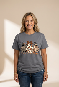 Women's Spooky Trio Ghost Graphic Tee in Charcoal Gray