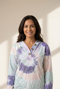 Women's Tie-Dye Printed Button Long Sleeve Hoodie