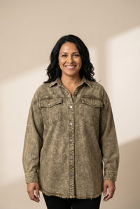 Women's Pocket Button Long Sleeve Denim Shirt Jacket
