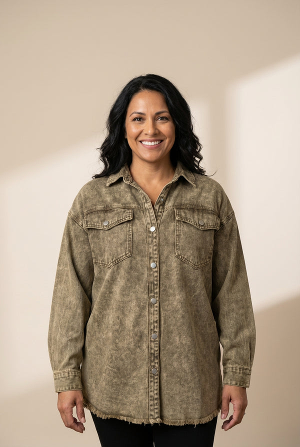Women's Pocket Button Long Sleeve Denim Shirt Jacket