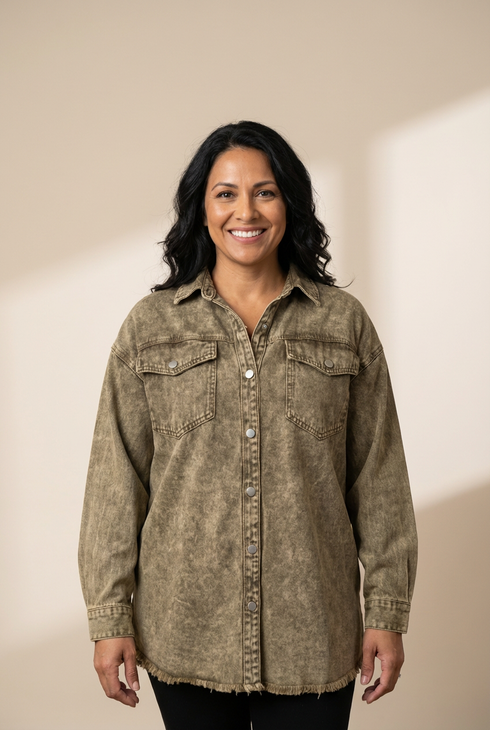 Women's Pocket Button Long Sleeve Denim Shirt Jacket