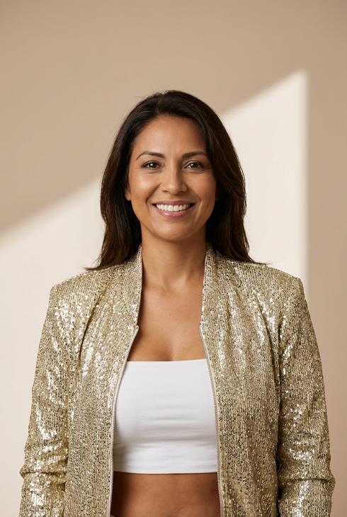 Women's Metallic Sequin Zip-Front Jacket in Khaki