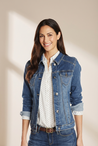Women's Classic Buttoned Pocket Blue Denim Jacket