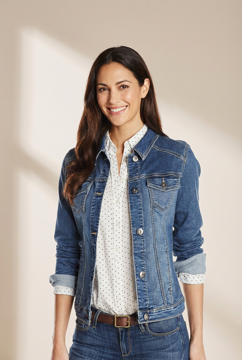 Women's Classic Buttoned Pocket Blue Denim Jean Jacket