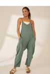 Women's Versatile V Neck Solid Color Jumpsuit with Convenient Pockets