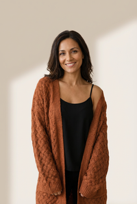 Women's Textured Basket-Weave Open Front Cardigan in Rust