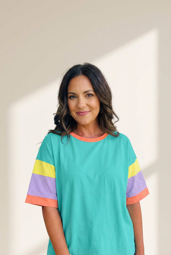Women's Oversized Color Block Top with Stitching Detail