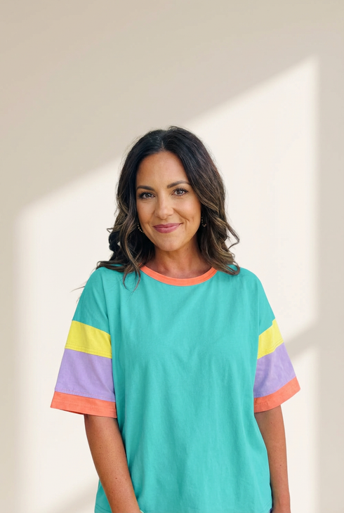 Women's Oversized Color Block Top with Stitching Detail