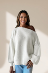 Off-Shoulder Ribbed Knit Oversized Sweater in Ivory | MsDressly