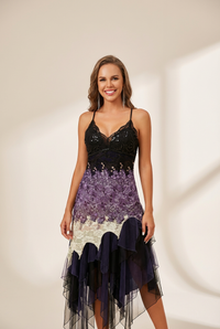 Women's Embroidered Lace Irregular Hem Midi Cocktail Dress
