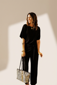 Women's Loose Waist Wide Leg Jumpsuit Set With Back Buttons