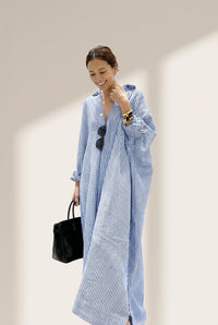 Women's Relaxed Striped Maxi Shirt Dress with Side Slits