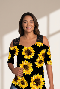 Women's Summer Casual Sunflower Print Off-Shoulder Blouse