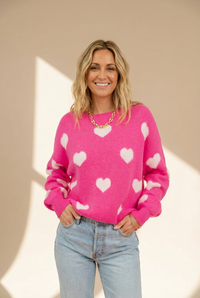 Women's Knit Single-Breasted Heart Cardigan Sweater -Bishop - Barcelet - Closed - Scoop - Jewel