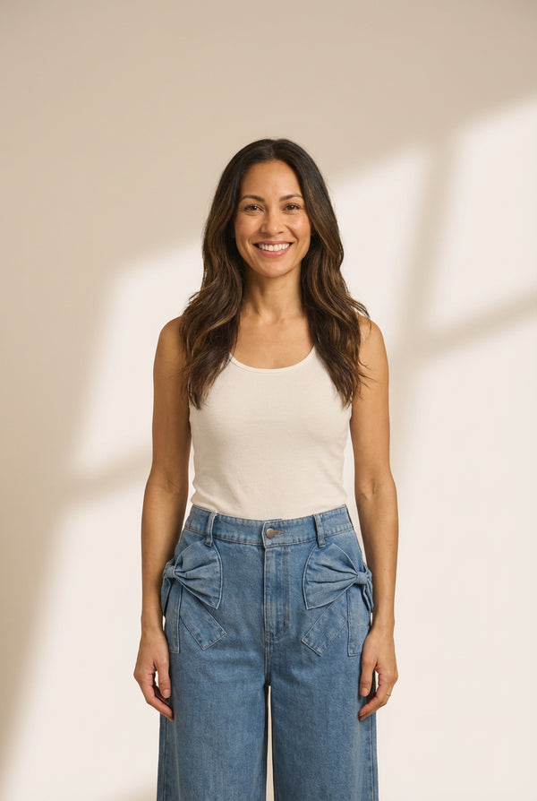 women's washed denim wide leg jeans with bow detail - easy and wearable casual pants for effortless chic looks with practical styling and dependable