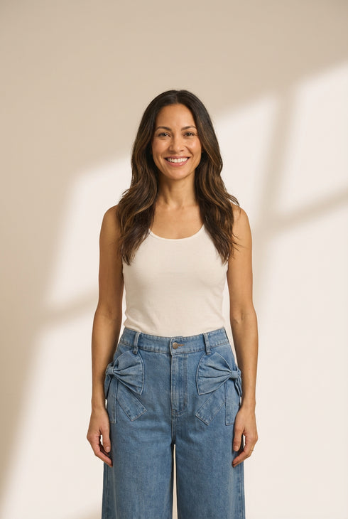 women's washed denim wide leg jeans with bow detail - easy and wearable casual pants for effortless chic looks with practical styling and dependable